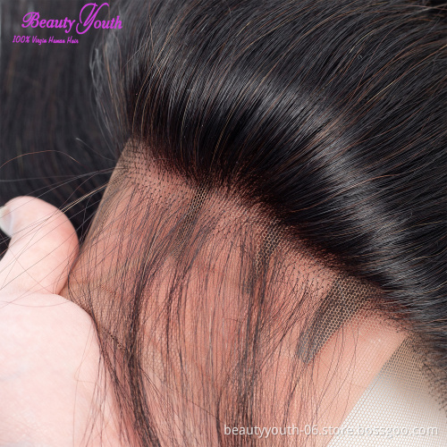 13*4   Ear to Ear Transparent Thin Skin Invisible Swiss Lace Closure Human Hair Hd Lace Frontals with Pre plucked Hairline
